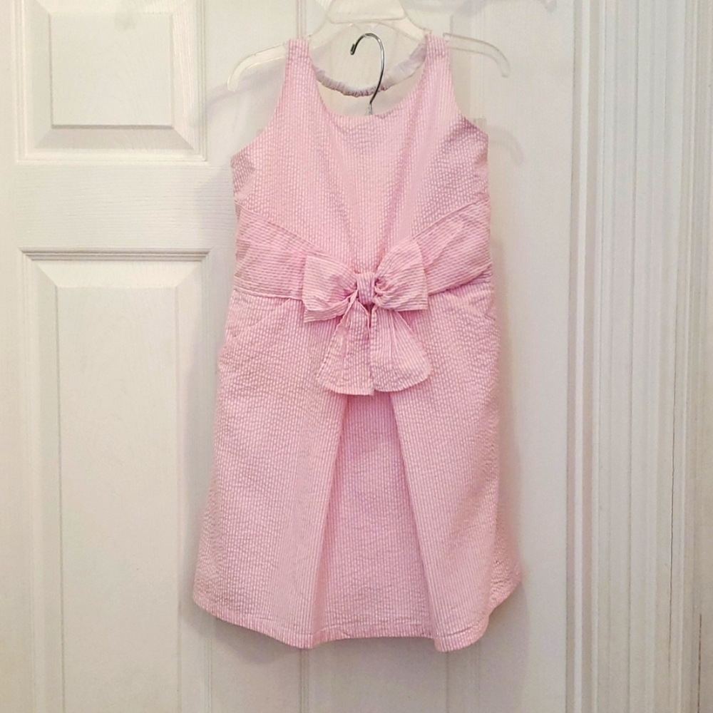 Childrens Place Girl's Pink & White Striped Seersucker Halter Dress